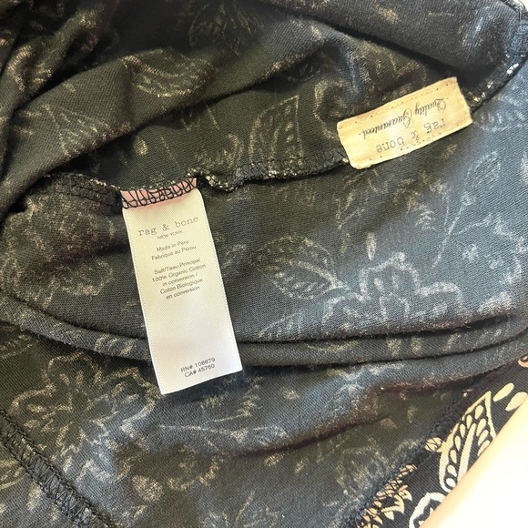Rag & Bone Women’s 100% Organic Cotton Black and Cream Floral Tshirt SMALL - Picture 4 of 6